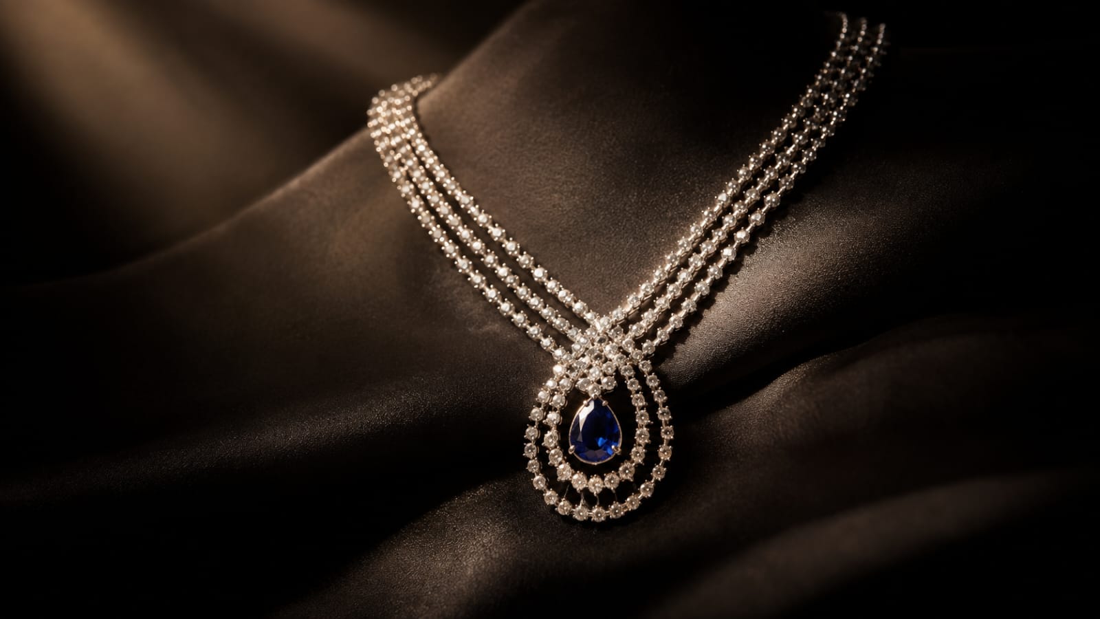 A Merakee pendant resting on ivory silk